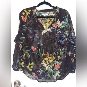 Chico's Multicolor Floral Longsleeve Sheer Blouse Size 8